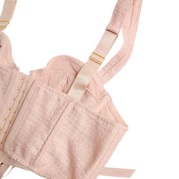 Anthropologie Tweed Corset Crop Top Pink, V Neck, Underwire, Lace Up, Size S NWT - Picture 10 of 10